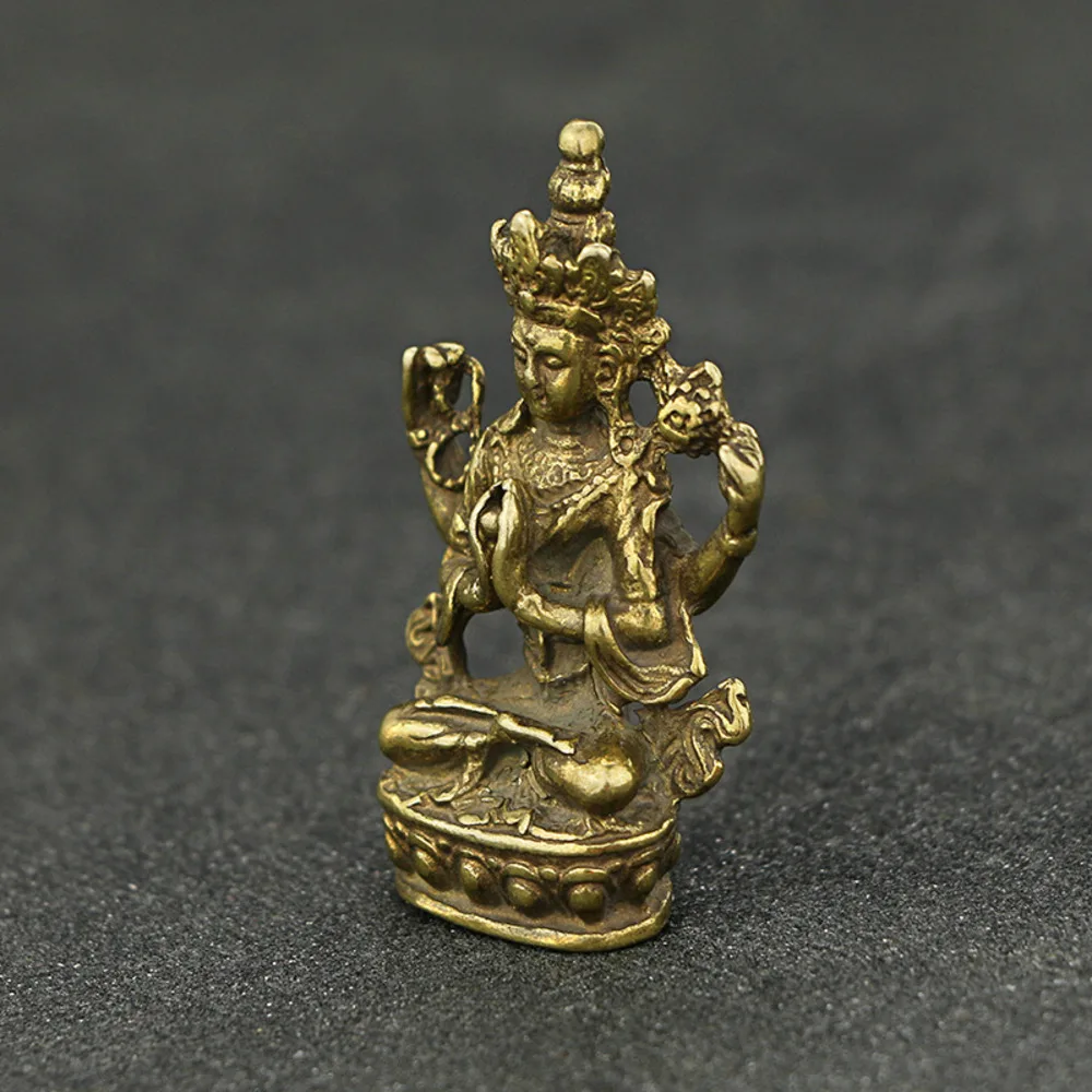 Antique Imitation Brass Silver Craft Office Desk Decoration Four-arm Guan Yin Qing Dynasty Bronze Pendant Collection