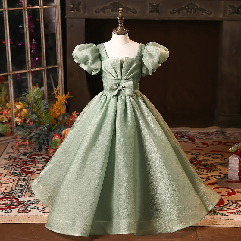 Girls' Green Formal Dress Princess Dress for Girls Host Fashionable Catwalk Piano Performance Dress Spring