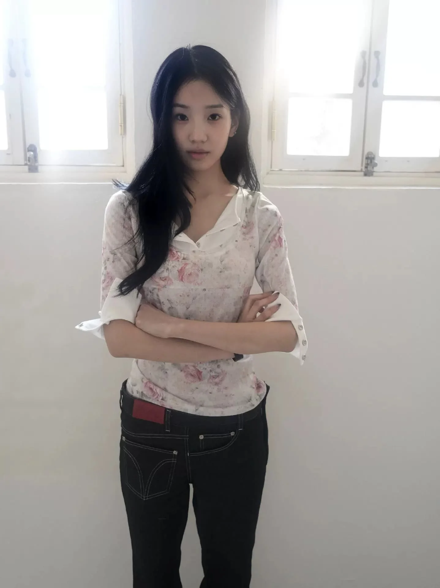 Slim Fit Korean Style Henry Collar T-Shirt Women's mid Sleeve Pasted Color Block Top Breathable Casual Summer Shirt