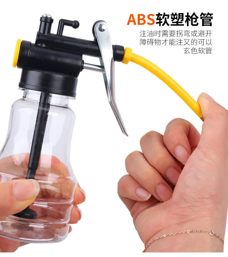 Oil filling Equipment 300ML Transparent High Pressure Pump Oiler Lubrication Oil Can Plastic Machine Oil Pot Extended Hose