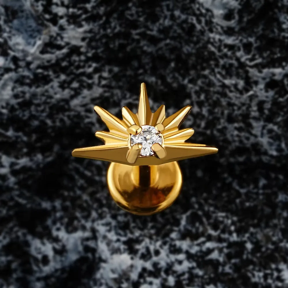 ASTM F136 Titanium CZ Starburst Stud Earring 16G 18G Sunrise Style Helix Stud Tragus Cartilage Labret Piercing Jewelry