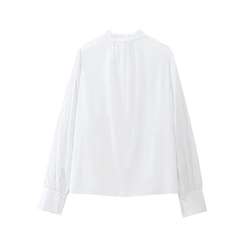 Nieuwe damesoverhemden en blouses Mode lente gestreepte blouse O-hals Ruches Casual shirts met lange mouwen Vrouwelijke elegante blouse