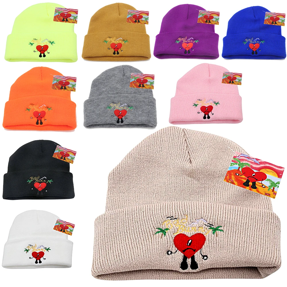 Bad Bunny Beanies Hat UN VERANO SIN TI Knitted Hats Beach Embroidery Unisex Ski  Cap