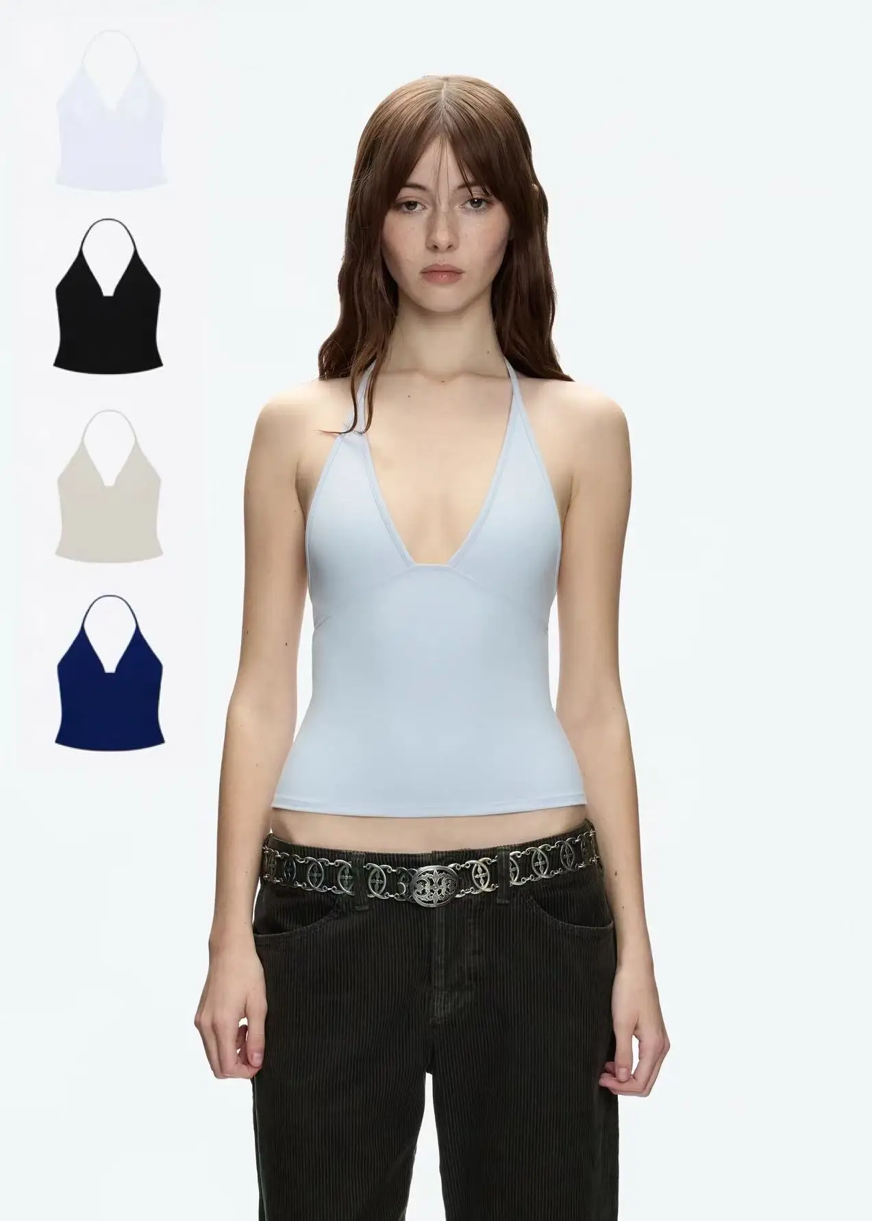 

Майка с треугольной чашкой и v-образным вырезом, женская летняя сексуальная майка с глубоким вырезом и открытой спиной