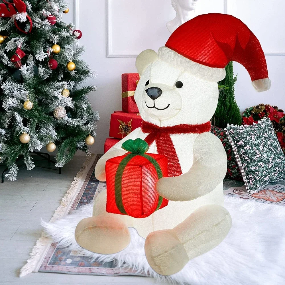 1.2m Polar Bear Inflatable Plush Toys Led Lights Christmas Decoration Outdoor Indoor Xmas Party Decor New Year Home Ornament