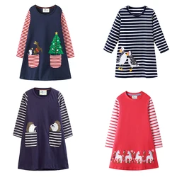 Jumping Meters  2-7T Long Sleeve Girls Dresses For Autumn Spring Animals Embroidery Toddler Baby Fashion Kids Clothes Frocks