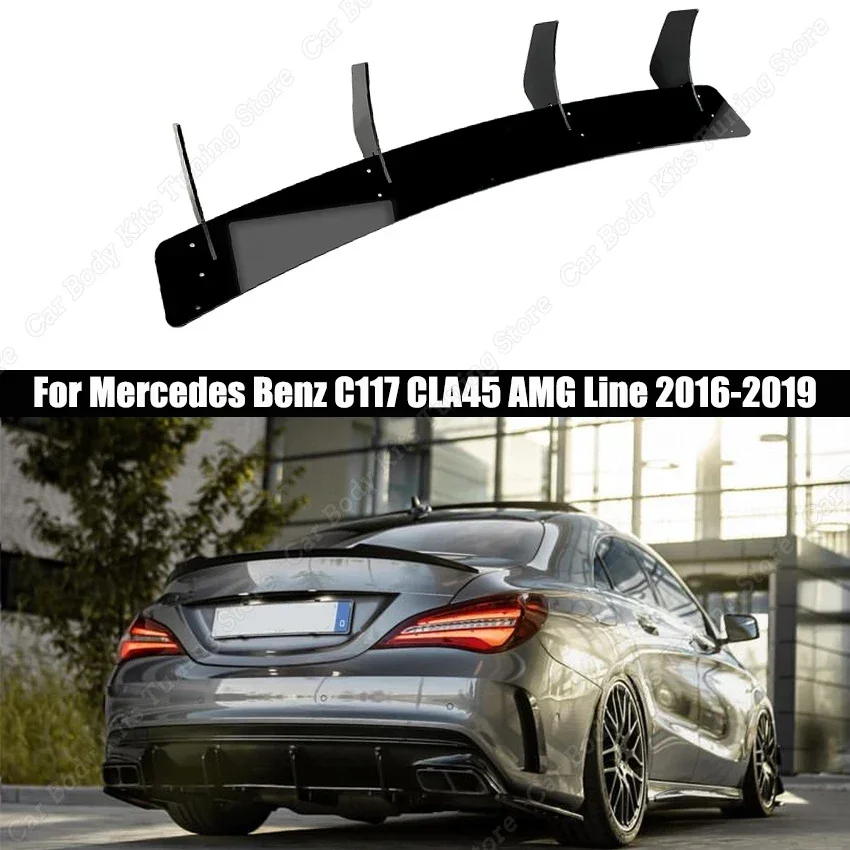 

For Mercedes Benz C117 CLA45 AMG Line 2016-2019 4 Fins Car Rear Side Splitters Spoiler Lip Rear Bumper Diffuser Glossy Black