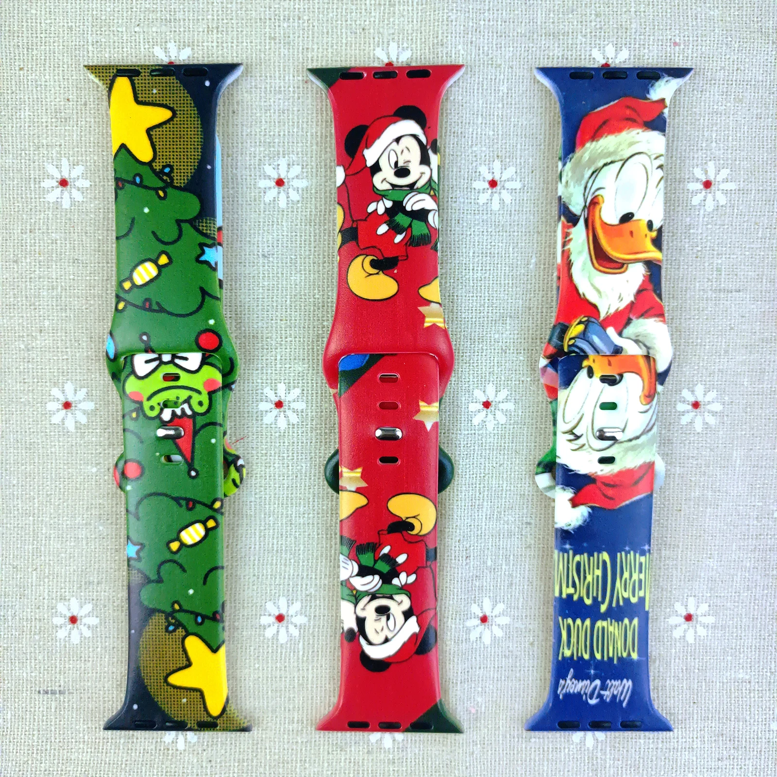 Pulseira impressa de Natal Disney para Apple Watch, pulseira de silicone, pulseira substituível para iWatch, 9, 8, 7, SE, 6, 45mm, 44mm, 42mm, 41mm