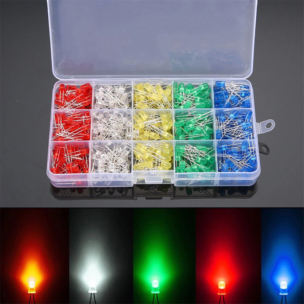 500Pcs LED diodo a emissione luminosa 100 pz/colore 5MM Kit diodo luminoso diodo luminoso Kit assortito per la manutenzione elettrica fai da te