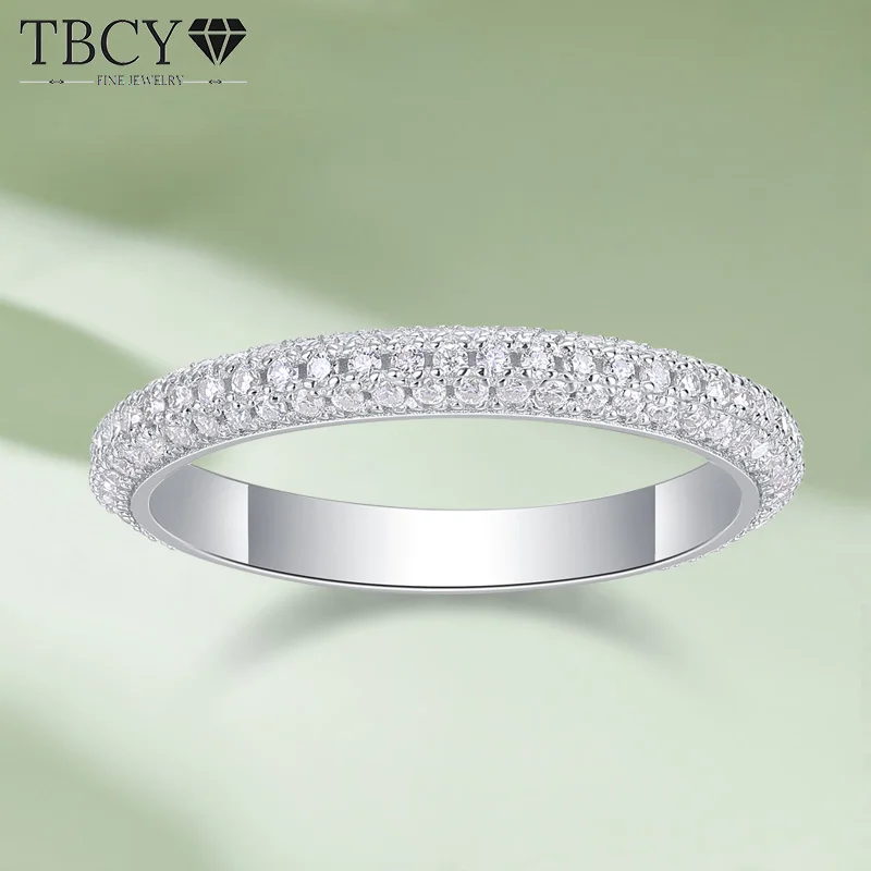 TBCYD 1MM D Color Full Moissanite Covered Wedding Band For Women S925 Silver Lab Diamond Eternity Rings Classic Fine Jewelry