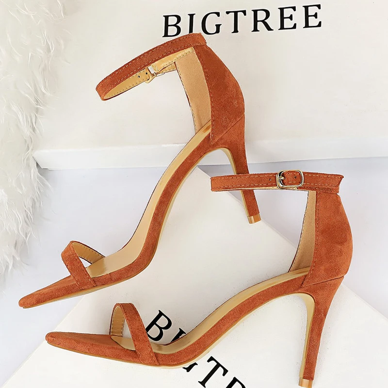 BIGTREE Shoes Summer Women Sandals Suede Sexy High Heels Women 8 Cm 11cm Stilettos Peep Toe Kitten Heels Sandals Ladies Shoes