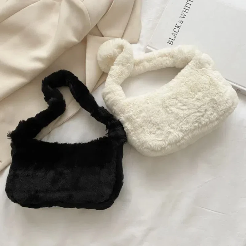 2024 Spring and Summer New Korean fashion stuffed Tote Bag Furry Bag Women\'s Shoulder Crossbody Underarm Bag