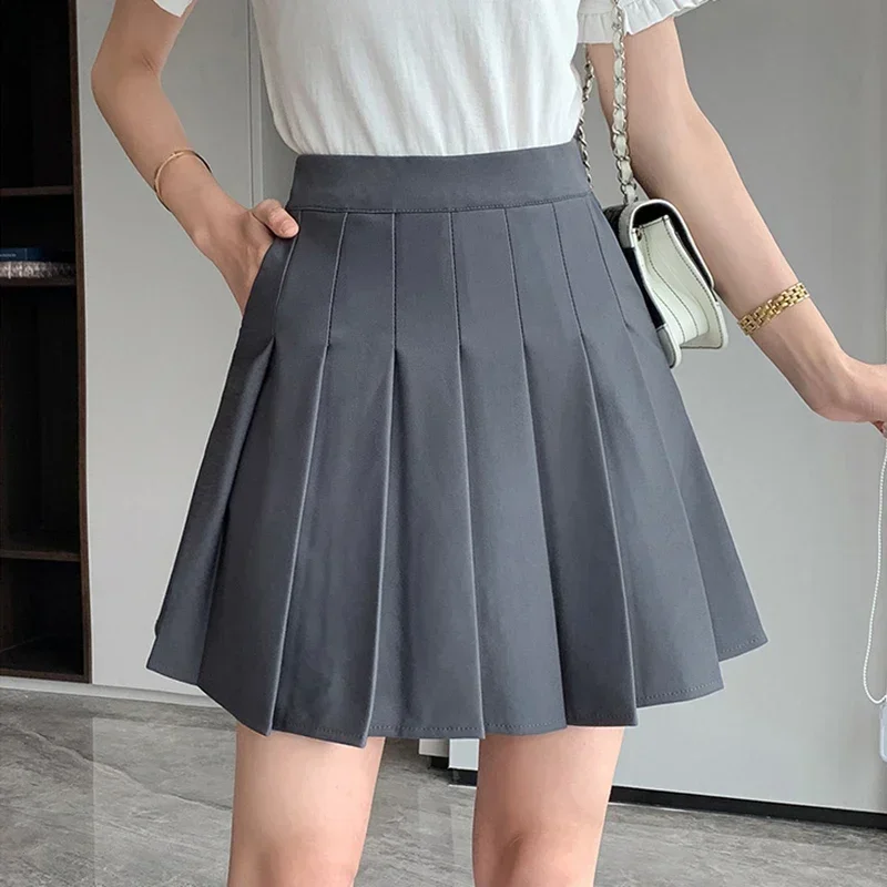 

Preppy Style Elastic High Waist Pleated Skirt Woman Black Gray Short A-Line Skirts for Women Y2k Summer Jk Uniform Mini Skirt