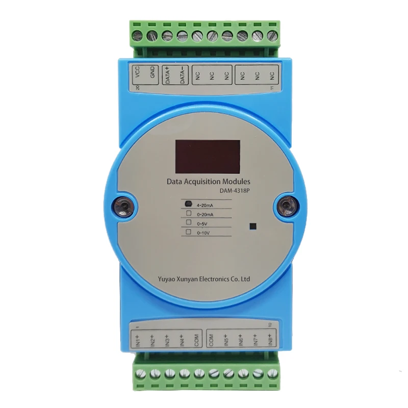 

8-ch 16-bit Isolation Single-ended Analog Input Module ADC Data Acquisition RS485/RS232 Modbus RTU 4Al Display Optional