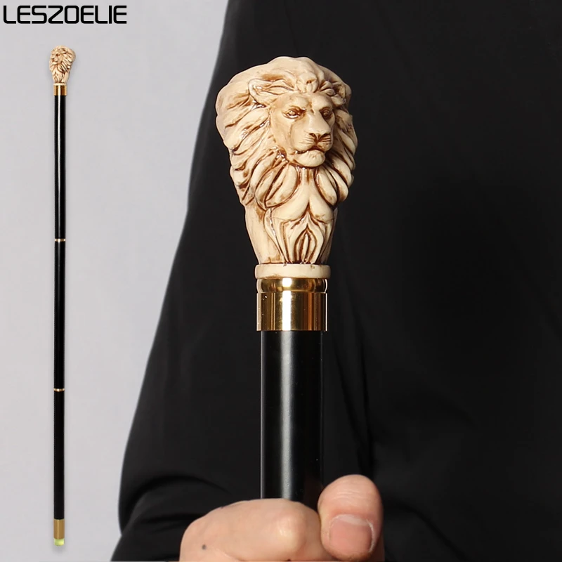 97cm Lion-Head Resin Handle Stick Men German Beech Detachable Wooden Walking Sticks Women Fashionable  Party Decorative Canes