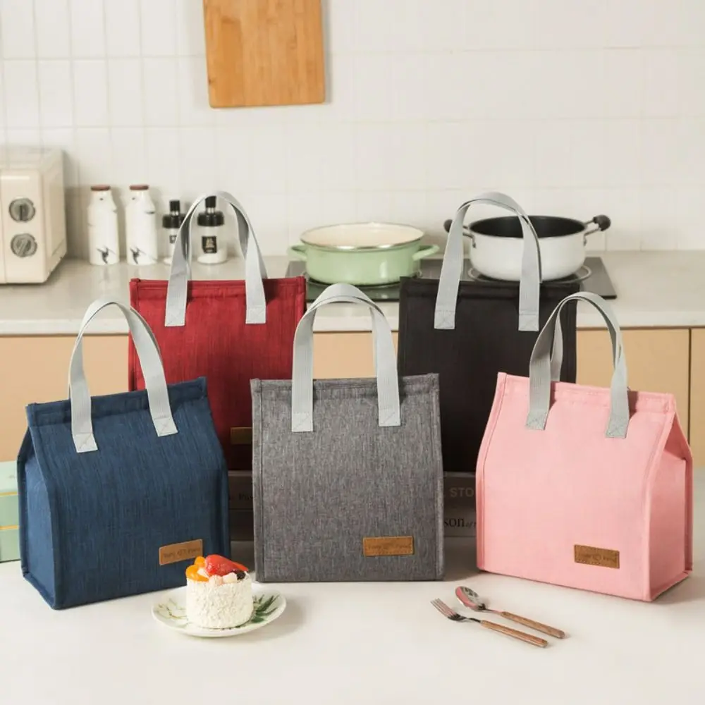 Package Solid Color Picnic Food Bag Waterproof Lunch Bag Food Hand Bags Thermal Breakfast Organizer Tote Canvas Lunch Bag