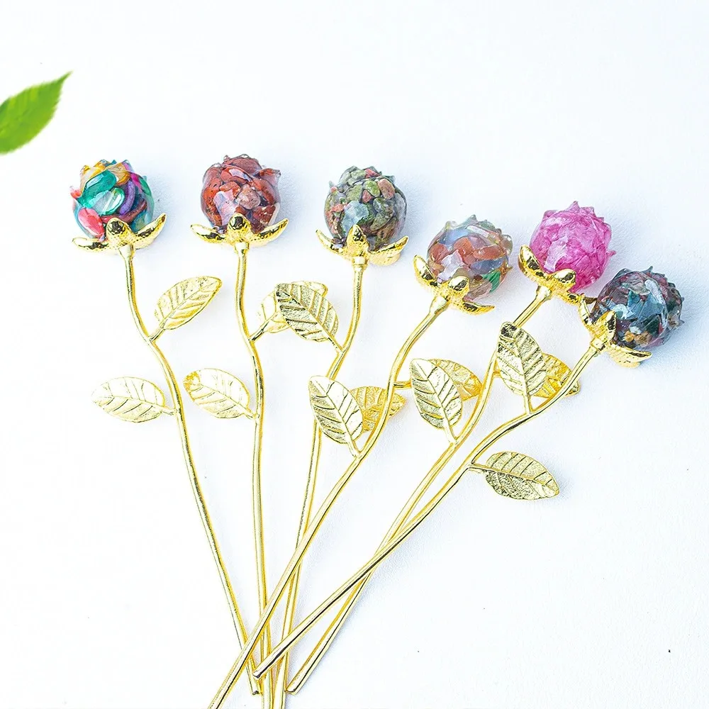 Natural Crystal Crushed Stone Drop Glue Rose Valentine's Day Romantic Crystal Resin Craft Handicraft Ornament couple Gift