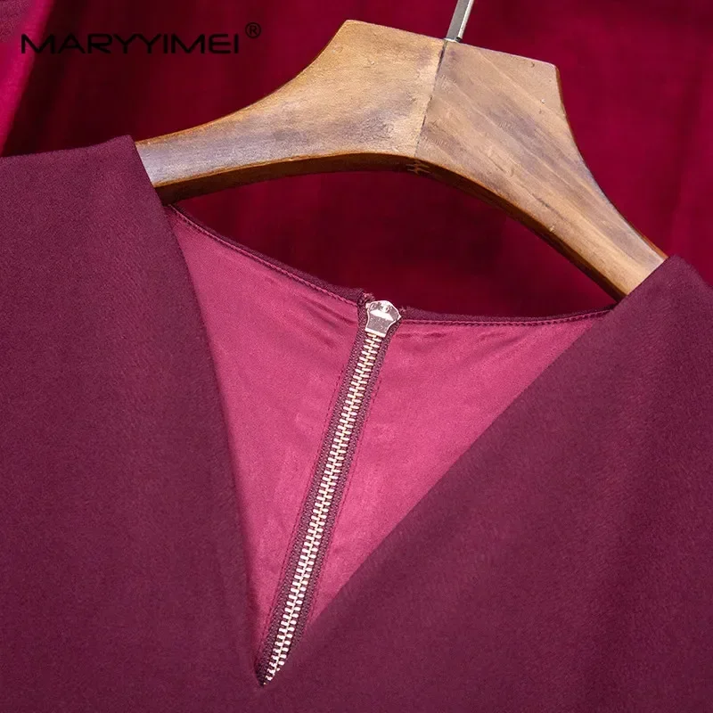 MARYYIMEI Pista di Moda Estate Solido Abito da Donna Elegante Manica Corta con Scollo a V Sottile Pacchetto Glutei Abiti Vestdios XXL