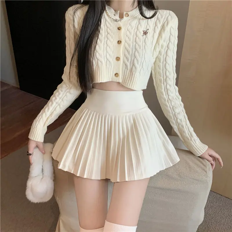 Women\'s Trend High Waist Pleated Skirt Spring Autumn New Solid Color All-match Youth Short A-line Skirt Sweet Fashion Clothing