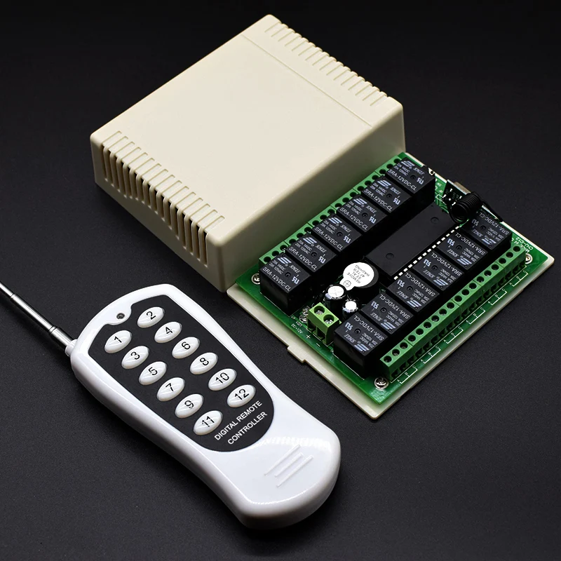 DC 12V 24V 12 channel Switch RF Wireless Remote Control system 1 Receiver + 1pcs 12CH 433mhz Transmitter