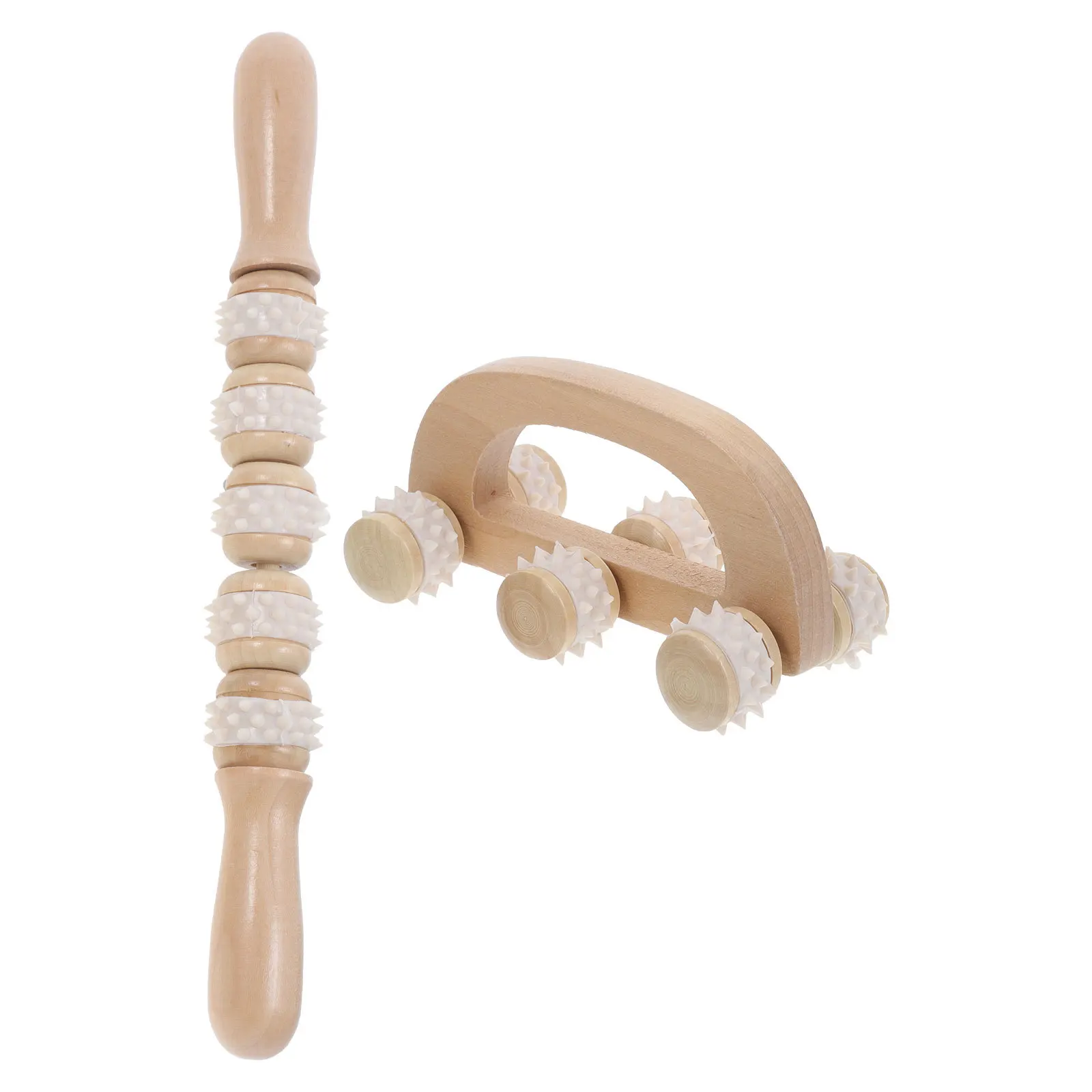 

2Pcs Wood Massage Roller Tools Natural Wooden Soft Silicone Massage Stick Set Muscle Roller Pain Relief Body Soreness Relaxation