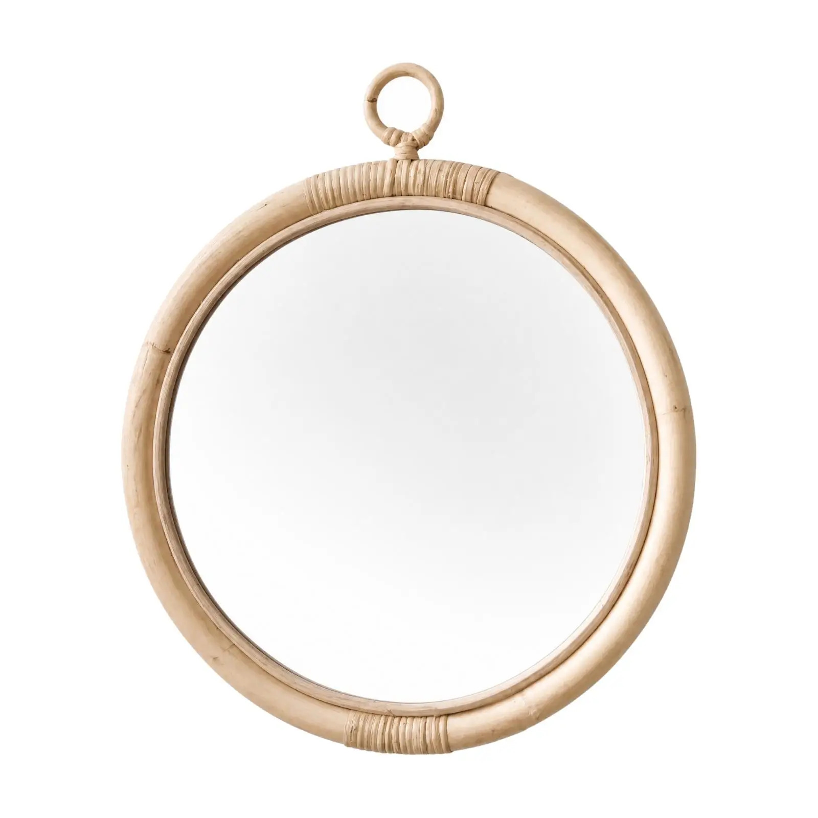 Boho Round Wall Mirror Natural Wicker Frame with Hanging Loop for Home Decor Entryway Reading Nook Dressing Area