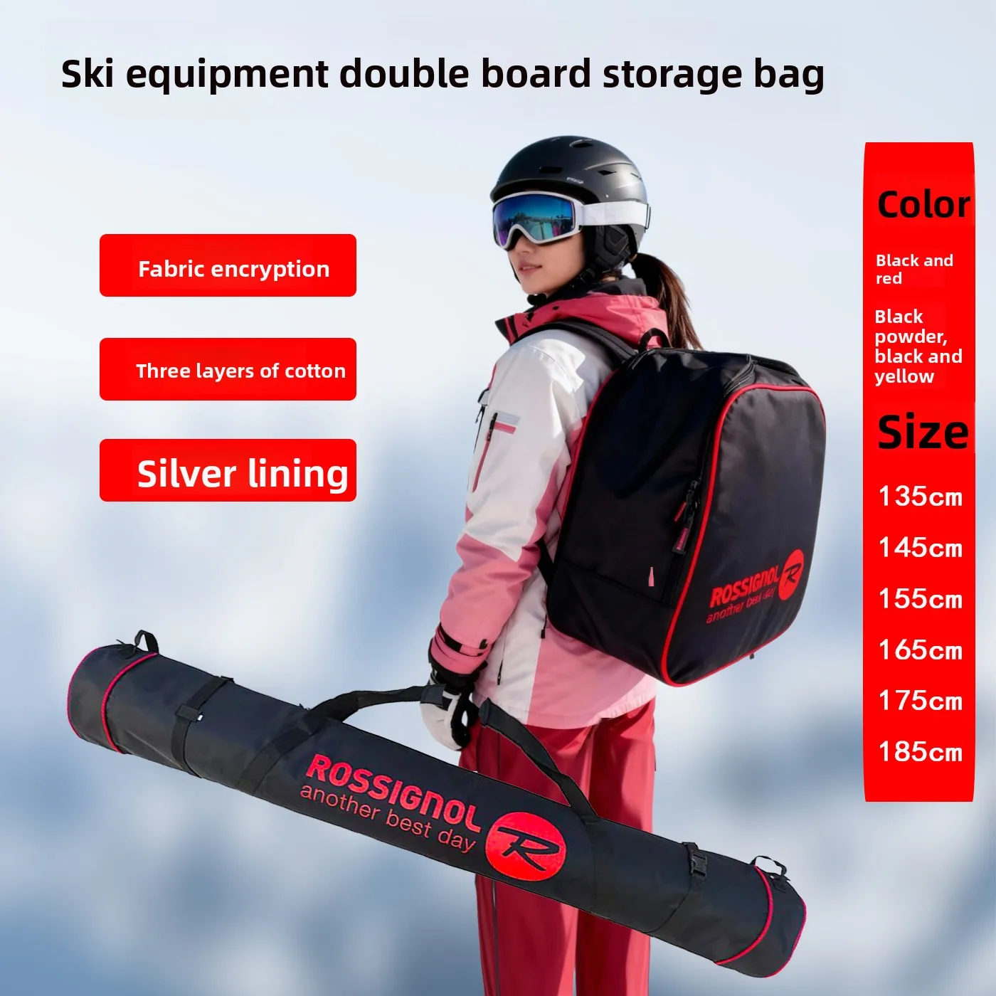 rossignol-double-board-bag-unisex-snow-skiing-thickened-cotton-waterproof-wear-resistant-check-in-skate-shoe-bag