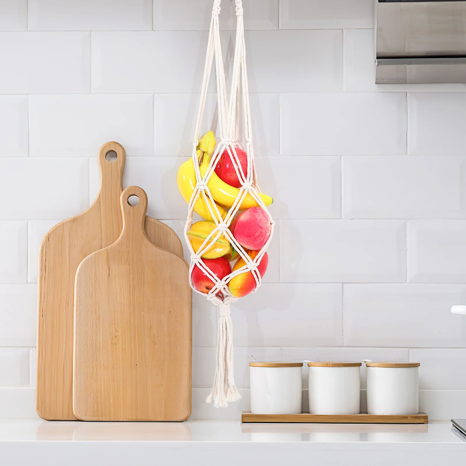

Fruit Hanging Hammock Cotton Rope Woven Kitchen Storage Basket Household Fruit Organizer Decorative Hanging Vegetable Basket