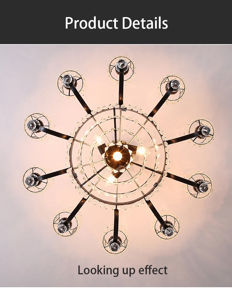 Duplex Villa Large Chandelier Light Crystal Mid Floor Light Luxury Luxurious Hall High Ceiling Hollow Modern And Simple Lamp view 2