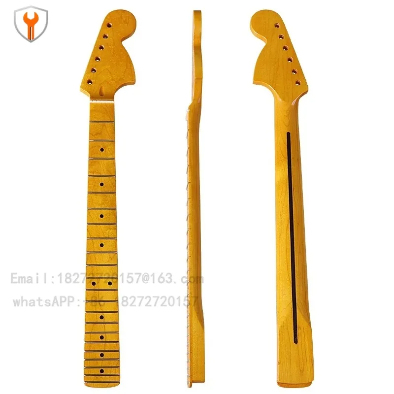

Electric guitar neck 6 strings 22 frets big head neck with maple bright yellow back center line handle, guitar modification