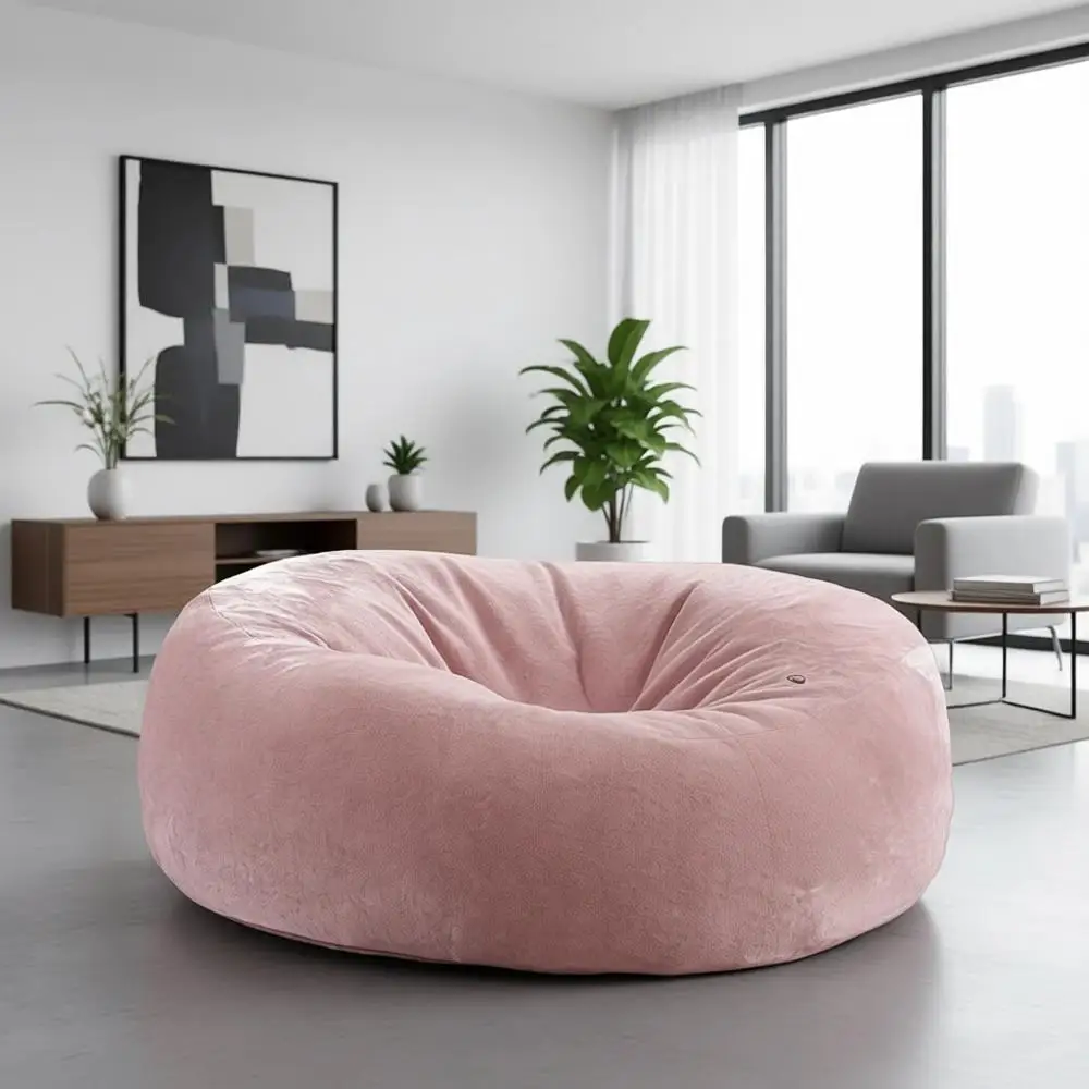 Adult-Sized Washable Bean Bag Chair with Memory Foam, Ideal for Living Spaces and Reading Nooks - Pink (4)