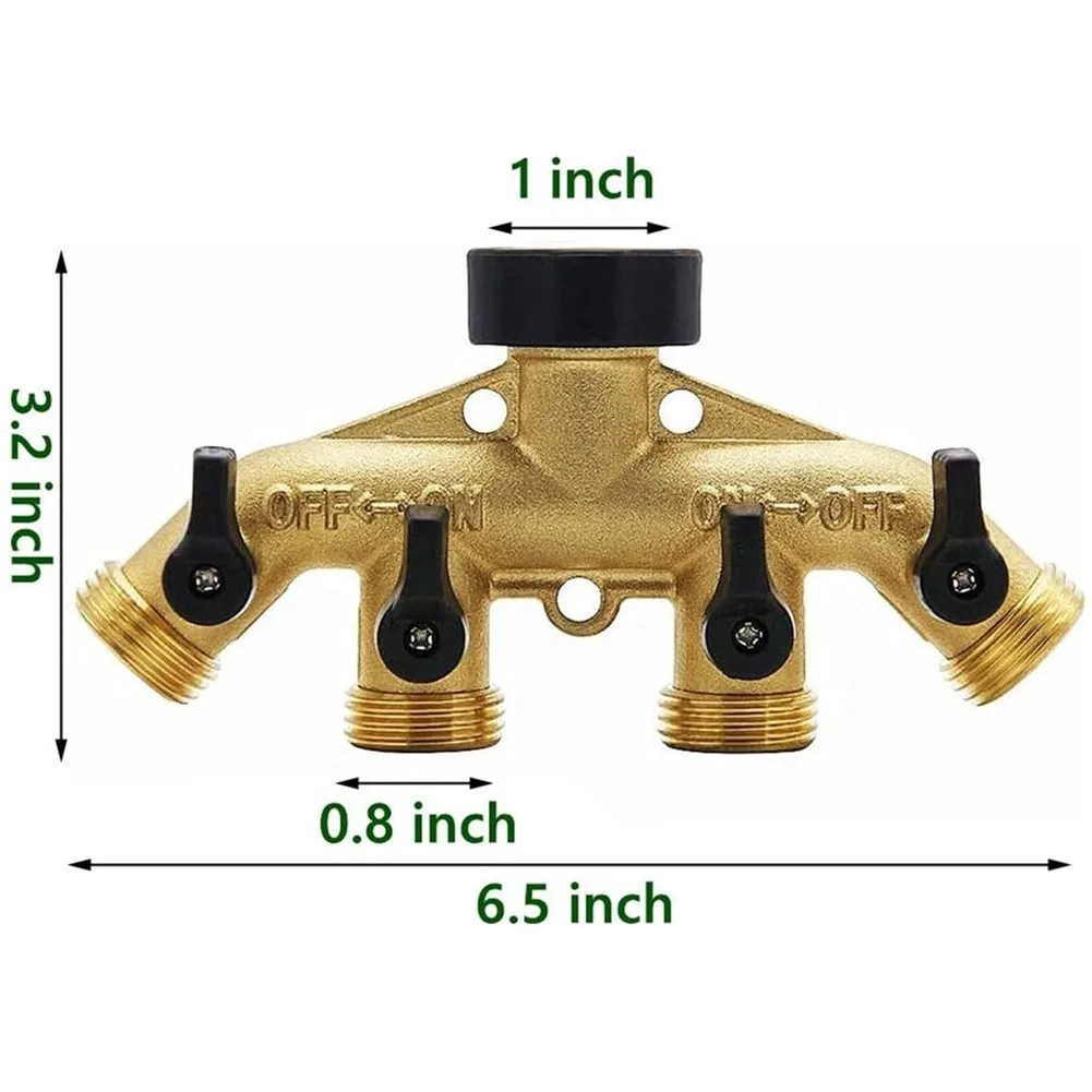 Brass Four-Way Water Valve Adapter Kit Leak Proof Hose Splitter For Garden Tap Garden Sprayers Watering Connectors