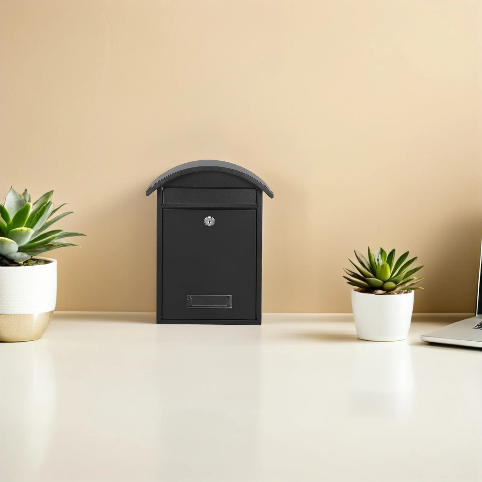 

Wall Mount Mailbox 14" X 10" X 4" Black Lockable Metal Outdoor Security Letter Box For Home Office Weather Resistant