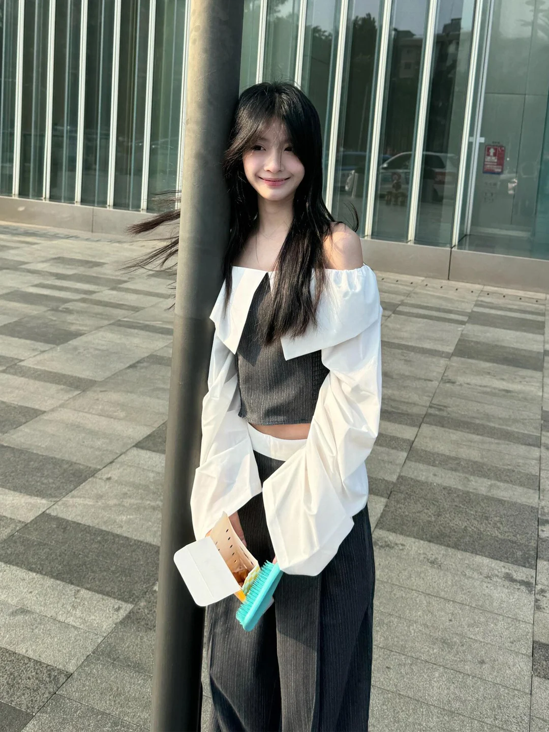

Korean Design Sense Women's Long Sleeve Shirt High Waist Slim Straight Wide Leg Pants Two Piece Set Spring Fashion plus Size