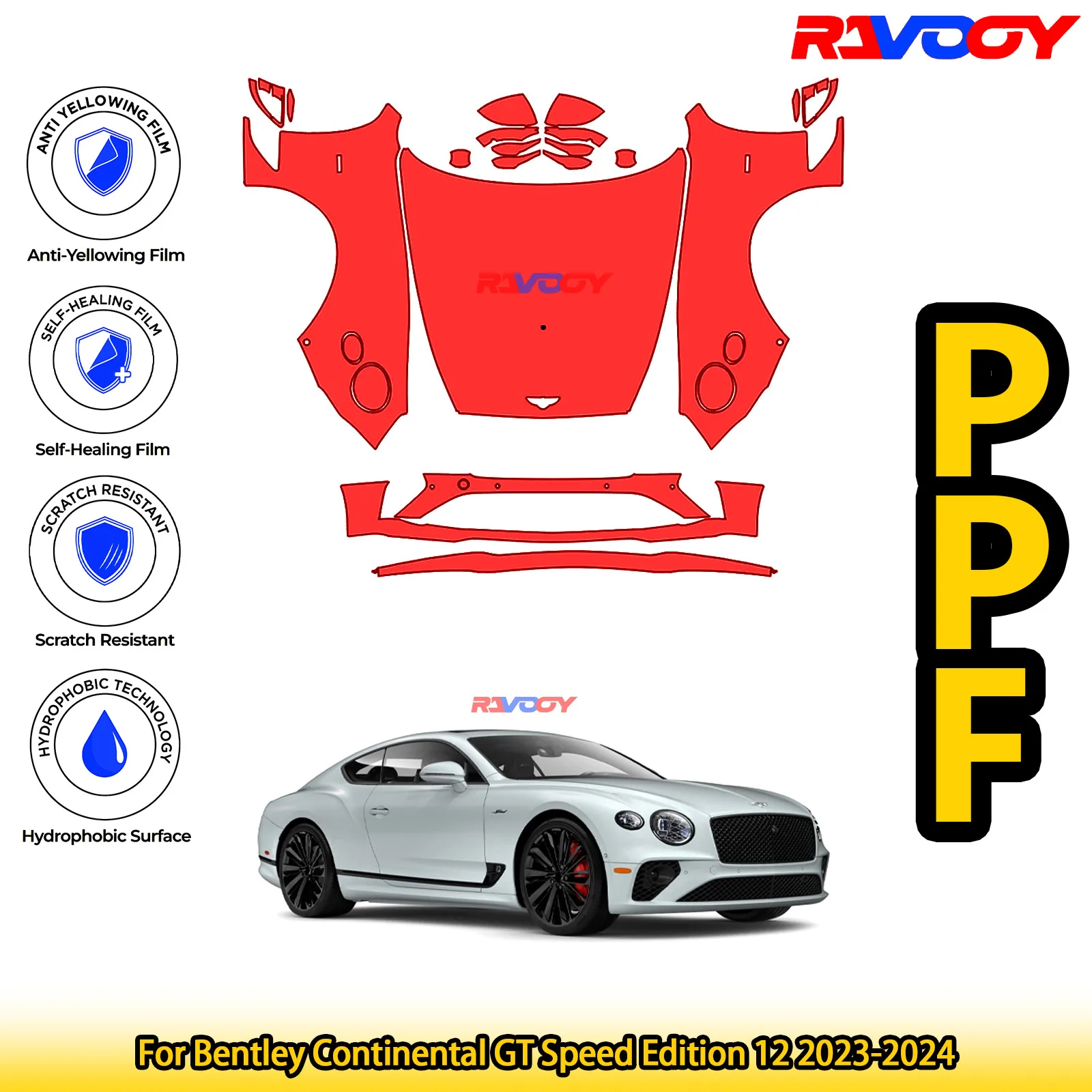 

Для Bentley Continental GT Speed Edition 12 2023-2024 глянцевая матовая черная предварительно вырезанная передняя PPF комплект защитная пленка для краски