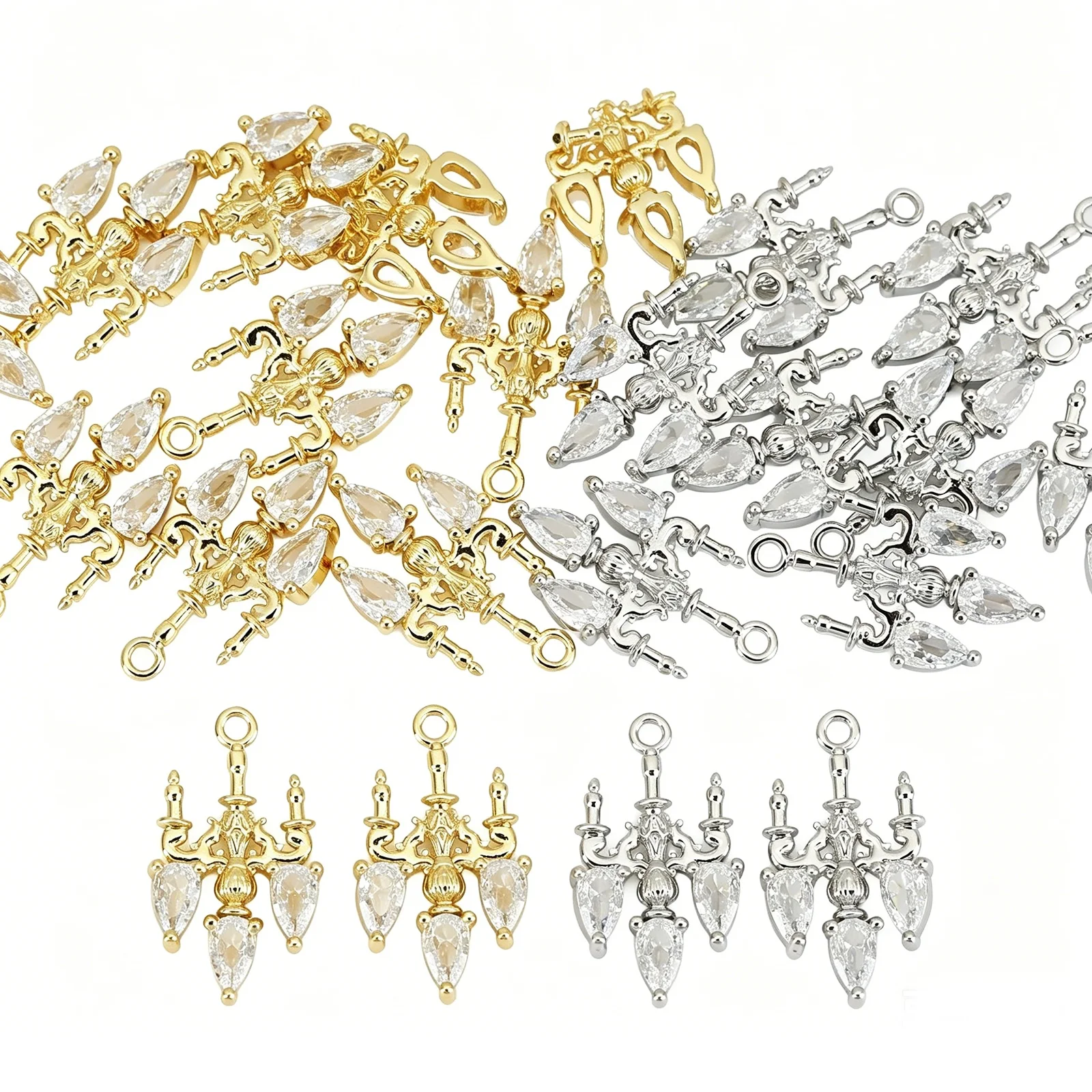 2pcs Brass Style Of Royal Court Character Charms Gold Plated Chandelier Ceiling Lamp Cubic Zirconia Pendant DIY Necklace Jewelry