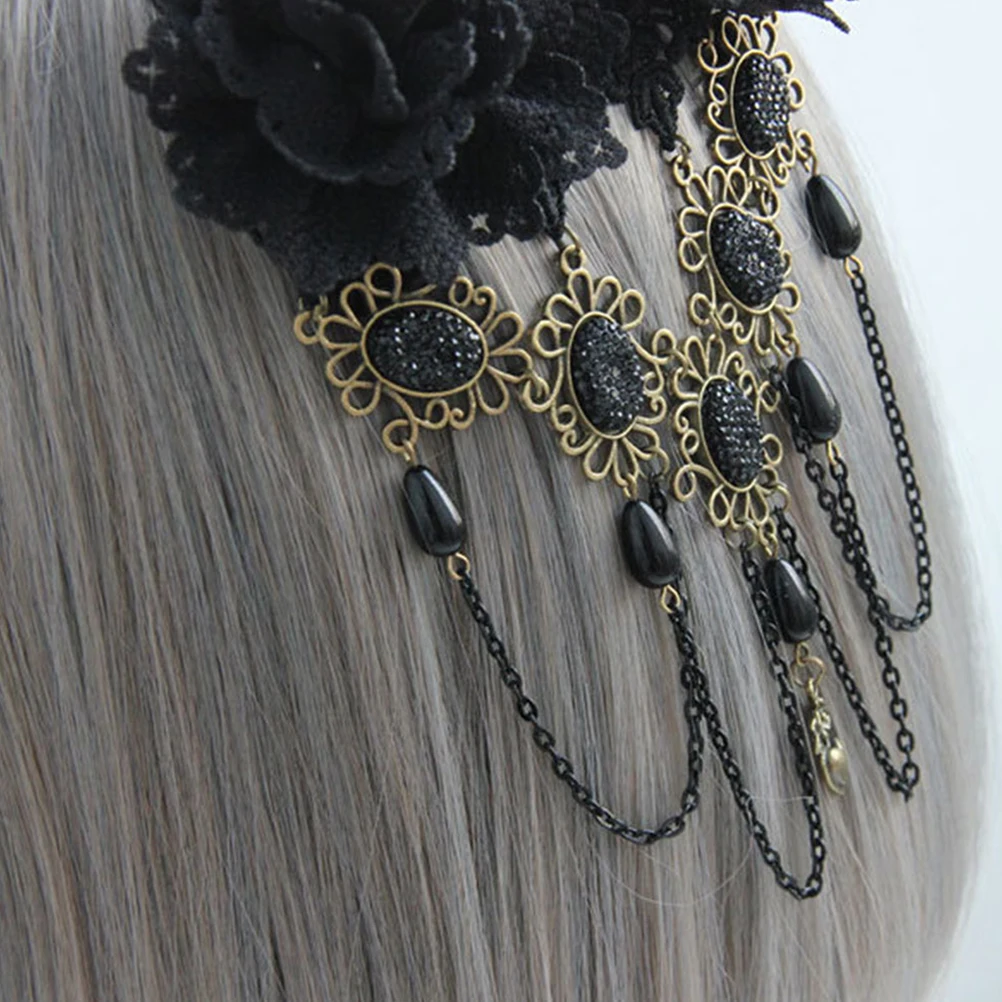 

Flower Lace Headdress Hair Clip Black Gothic Headband Decor Accessories Women Girls Retro Banquet Wedding Party Style