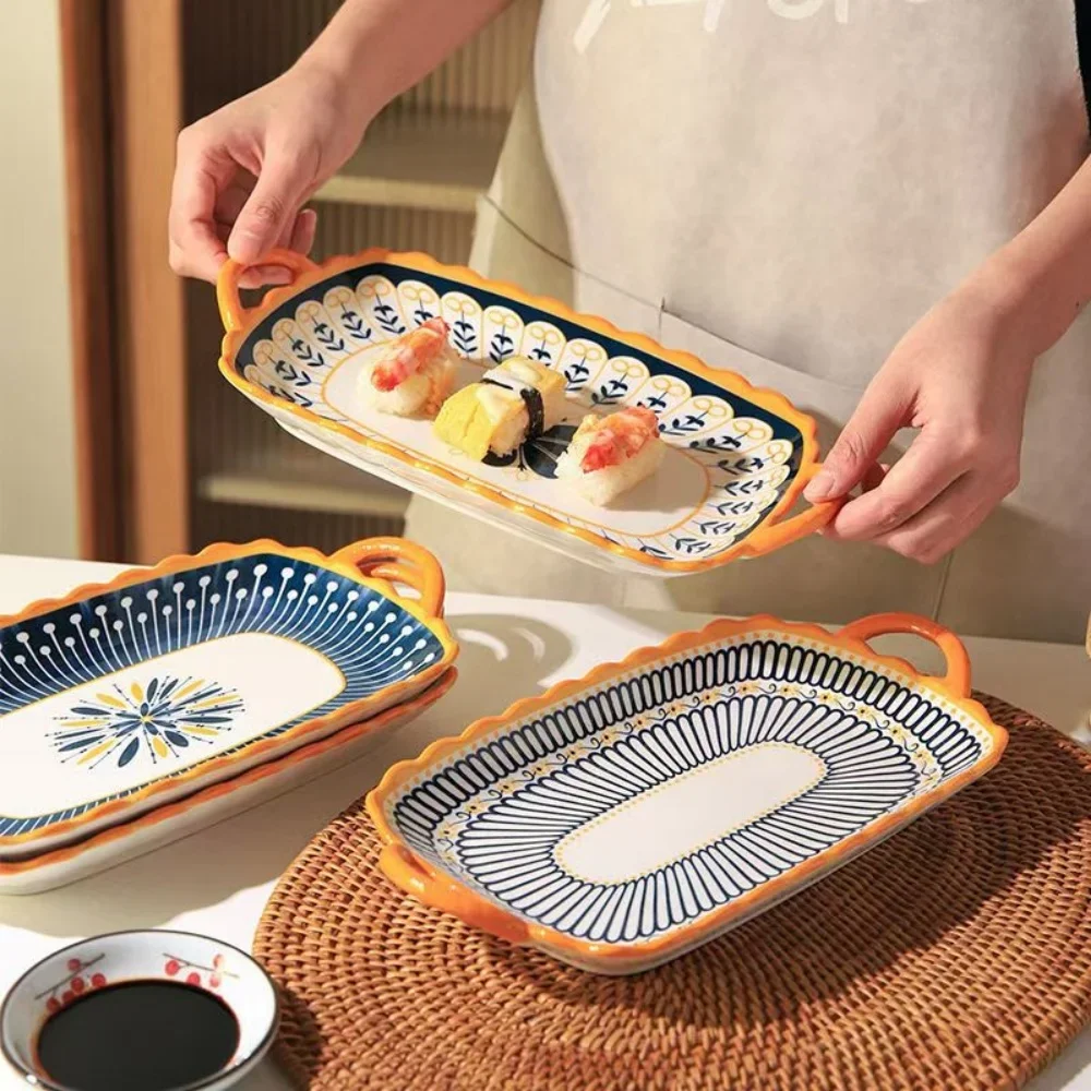 

Ceramic double-ear steamed fish plate, Nordic creative dish plate