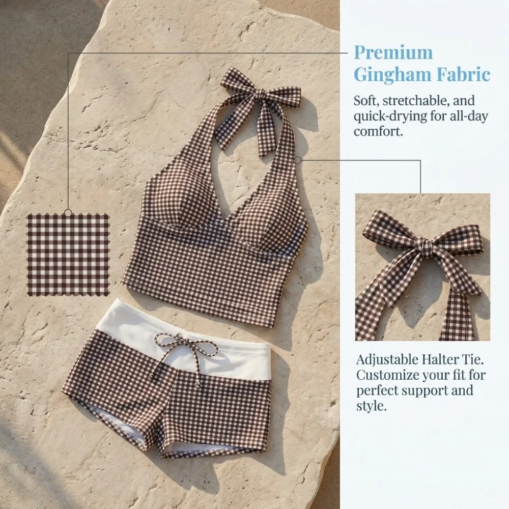 

Sweet Halter Neck Sling Two Pieces Bikini Suit V-Neck Y2k Stripe Swimwear Set Slim Fit Summer Beachwear Clothing Swimming Pool