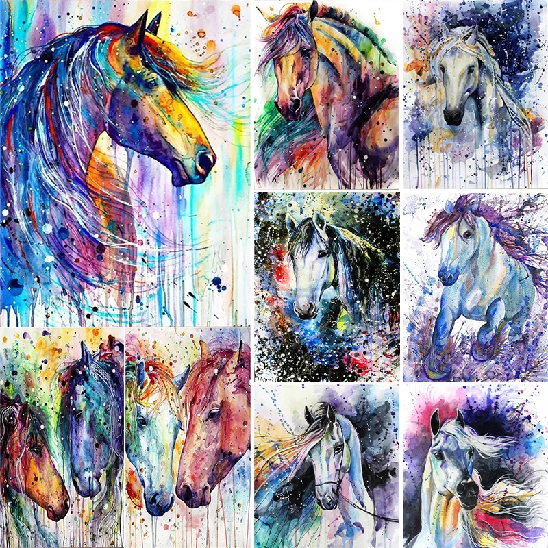 

Drawing Paint By Numbers on Chemical Fiber Cloth Colorful Horse Animals Picture Painting for Children Room Wall Home Decor