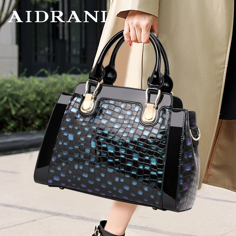 

Aidrani Genuine leather women's handbag leopard print pattern large capacity luxury brand cowhide bag