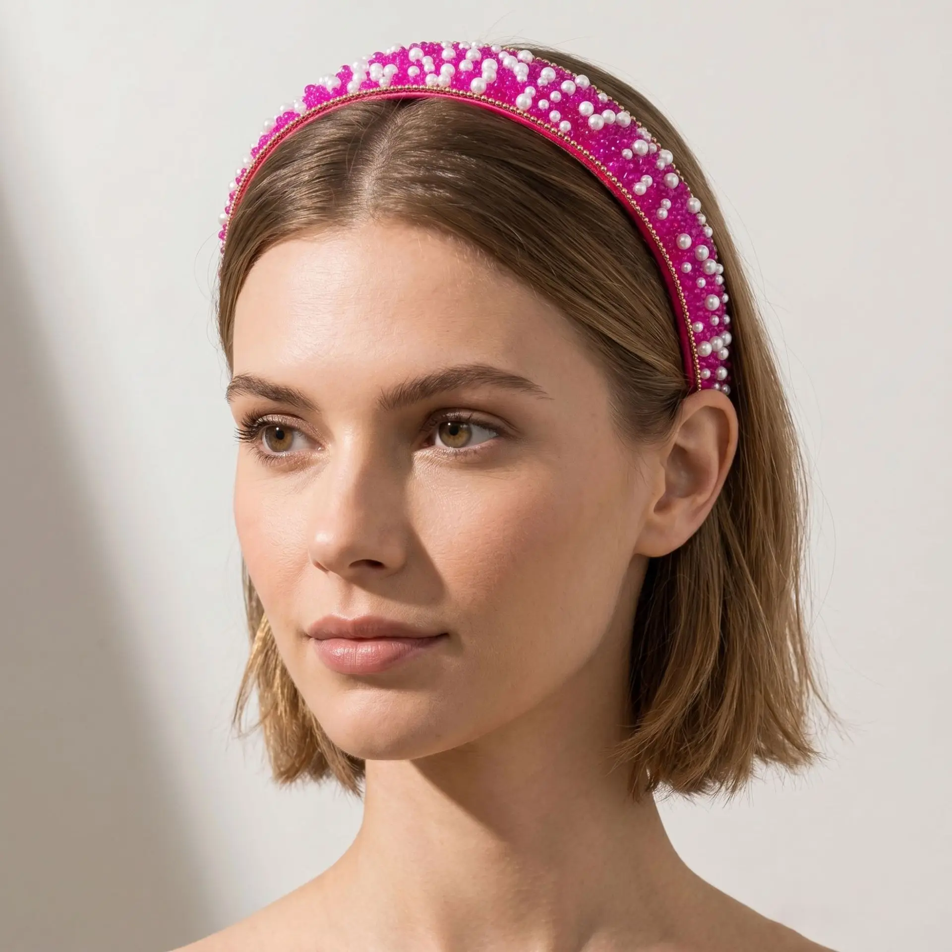 

Pink Beaded Headband Cute Bubble Pearl Hairband Trendy Sweet Girls Hair Accessories Birthday Party Photo Props