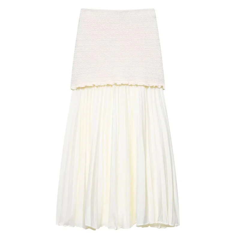 Hxao nova malha 2 peças conjunto para mulher plissado saia longa outfit feminino duas peças conjunto espartilho superior retalhos saias conjuntos 088