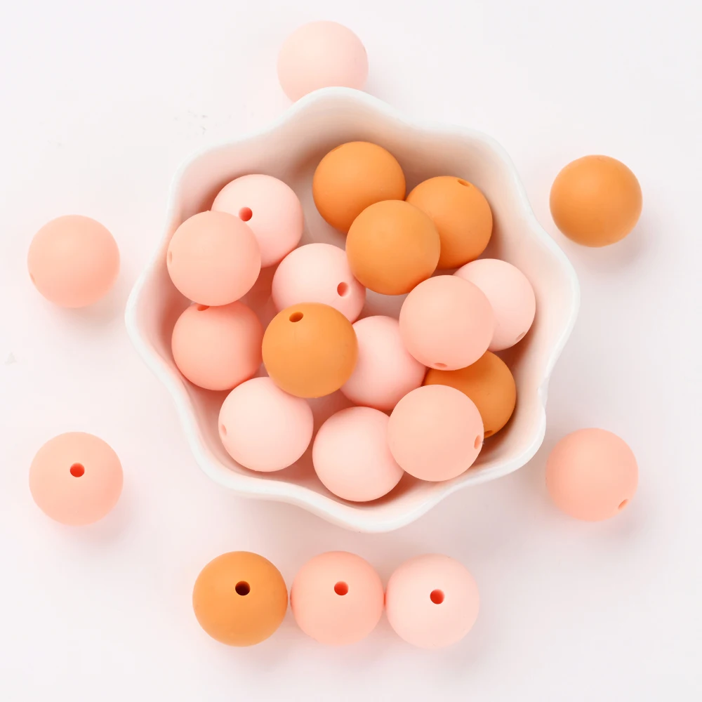 60 Pcs15mm Colored Silicone Beads Food Grade Teething Beads For DIY Nursing Baby Toys Pacifier Clip Necklace Making Supplies