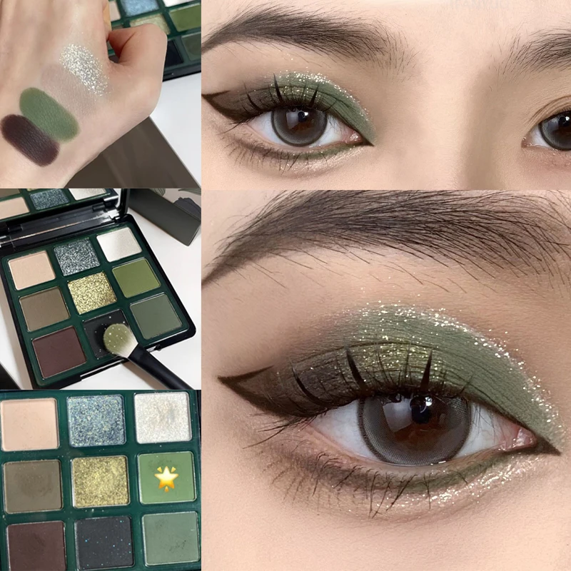 9 色オリーブグリーンアイシャドウパレットパンクスモーキースタイル真珠光沢のあるシマーマットアイシャドウパウダーメイクアップパレットアイ化粧品