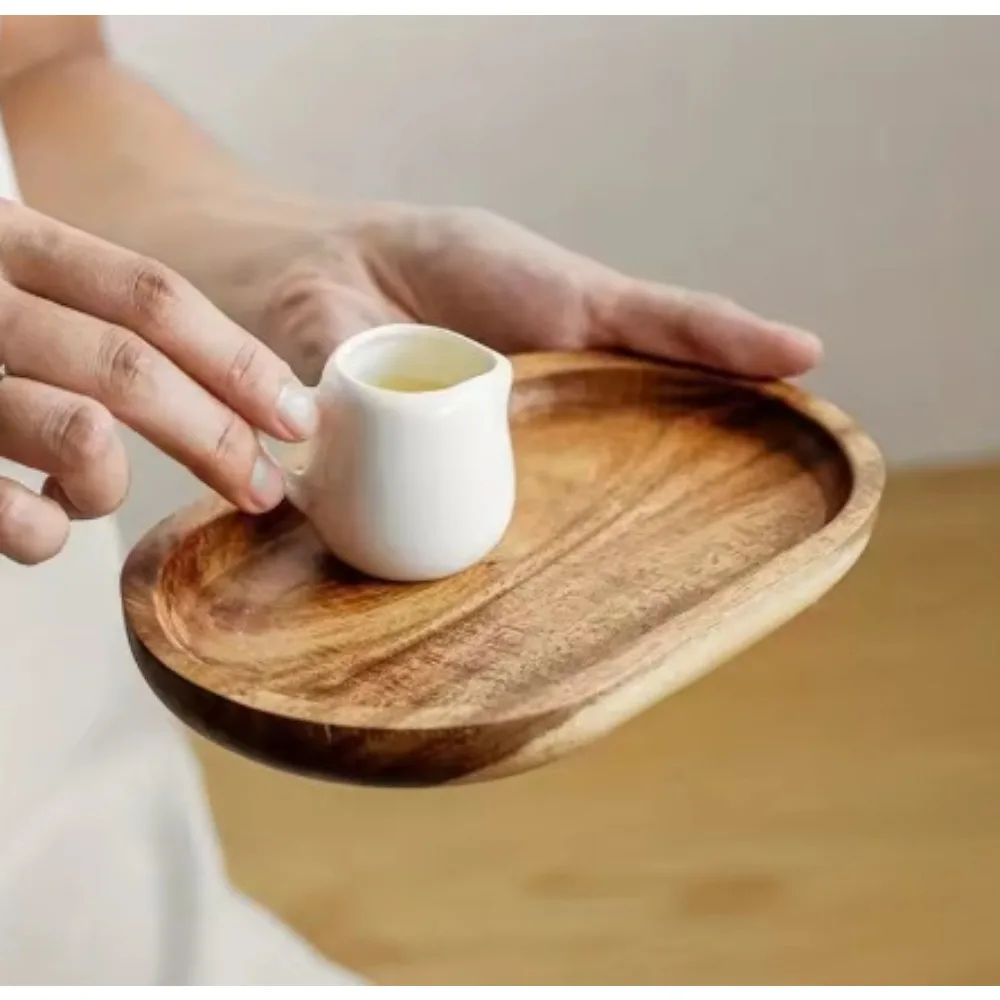 Wooden Tray, Oval Shaped Dining Plate, Insulated Solid Wood Plate, Rectangular Breadboard, Wooden Teacup Pad