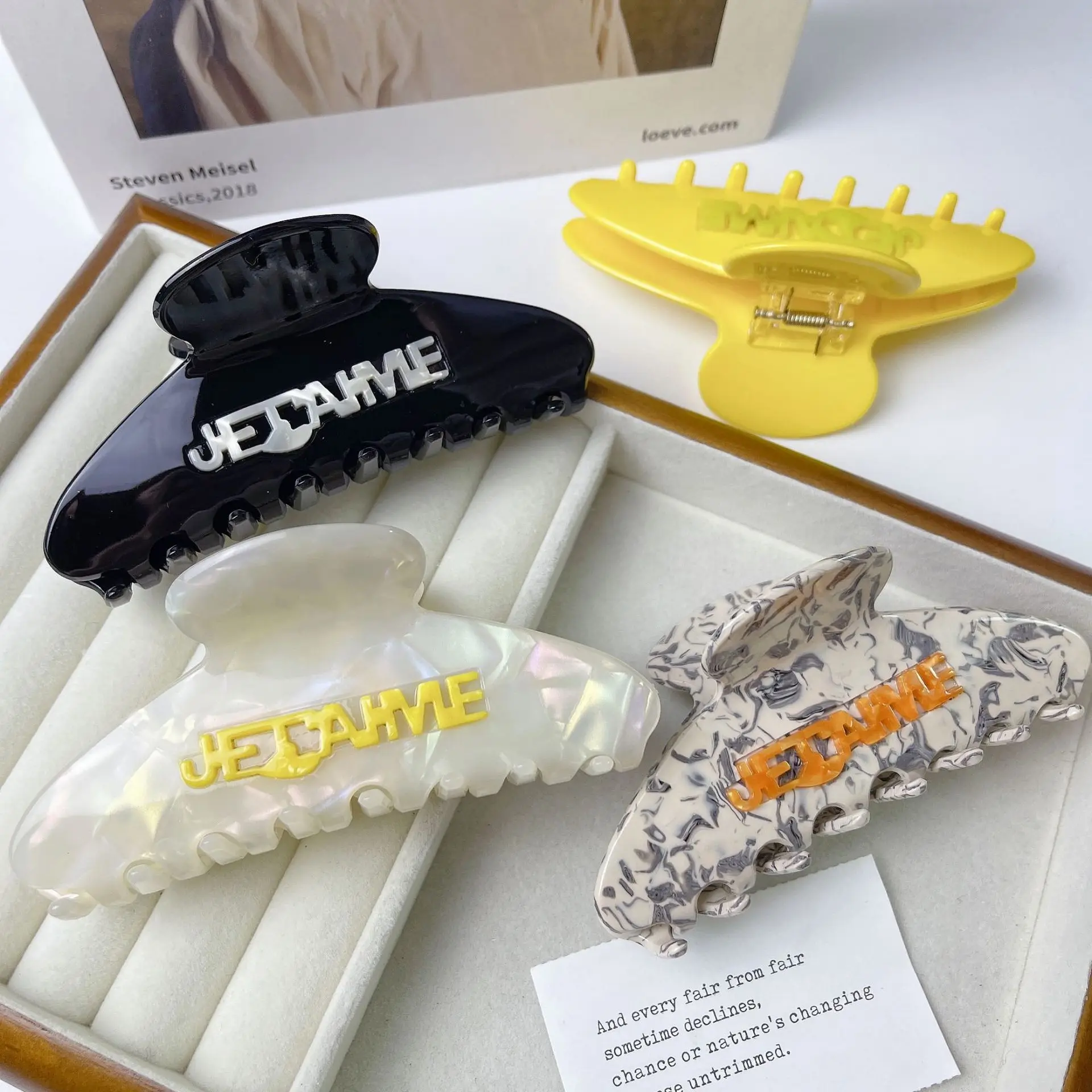 Clipe de garra de carta de concha curvada, meninas doces e legais, cor contrastante, ácido acético, grampo de cabelo