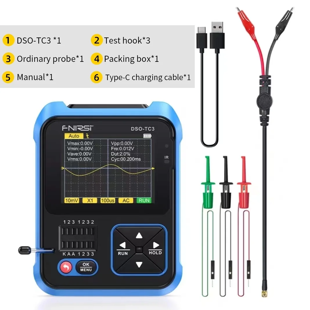 

DSO-TC3 Handheld Oscilloscope Transistor Detector 3 in 1 LCR Meter Resistance Capacitance Meter Sample Rate 10MSa/s 500KHz