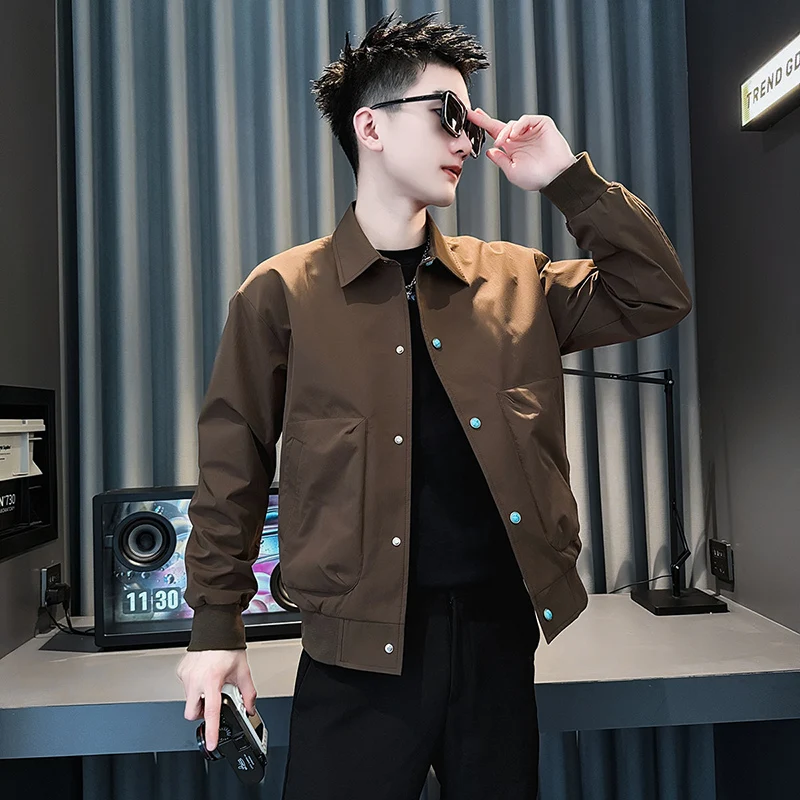 

Casual Faionable Men's Jaet Spring Autumn Flip Collar Youth Sle Haome High End Sensation Leisure Polyester Coat