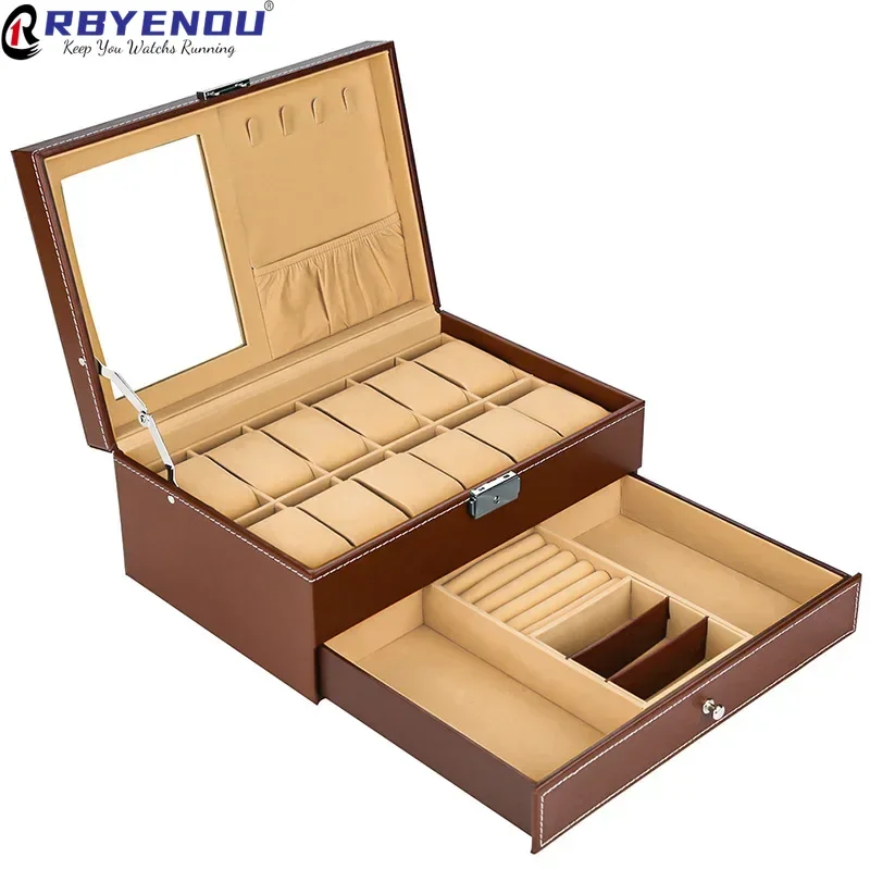 Brown Double-layer Watch Jewelry Storage Box Jewelry Box Ecrin Watch Strap Organizer Ring Earring Case for Watch Display Box